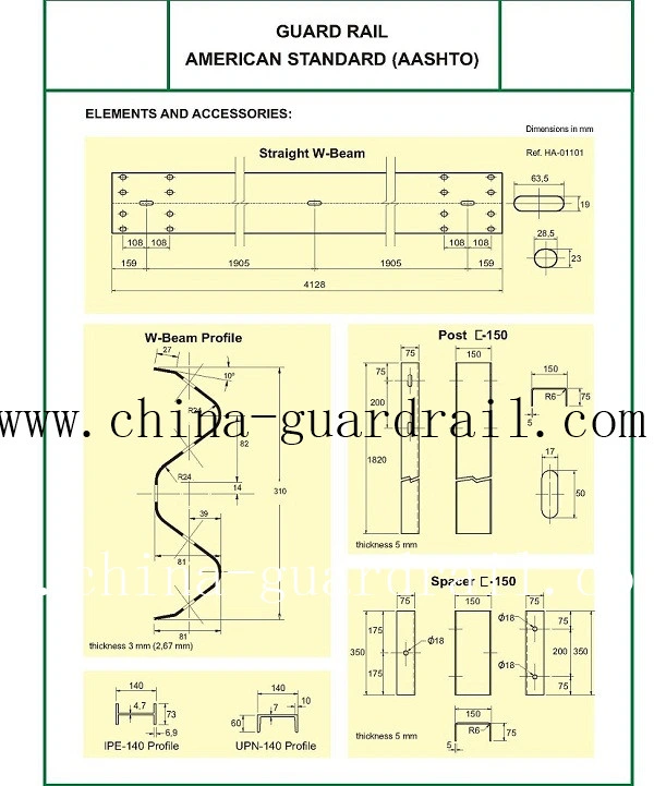 Highway Safety Galvanzied Defensas Metalicas Metal W Beam Guardrail